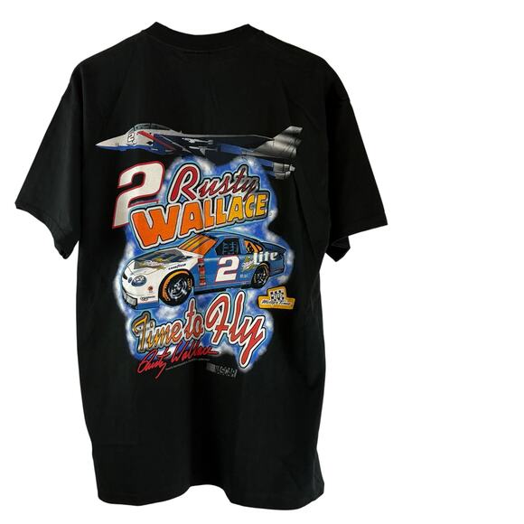 Vintage Rusty Wallace Graphic Shirt Time 2 Fly Miller Beer NASCAR 90s Large NWT - Picture 1 of 5